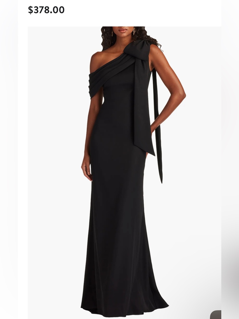 Tadashi Shoji Black One-Shoulder Draped Dress with Shoulder Bow